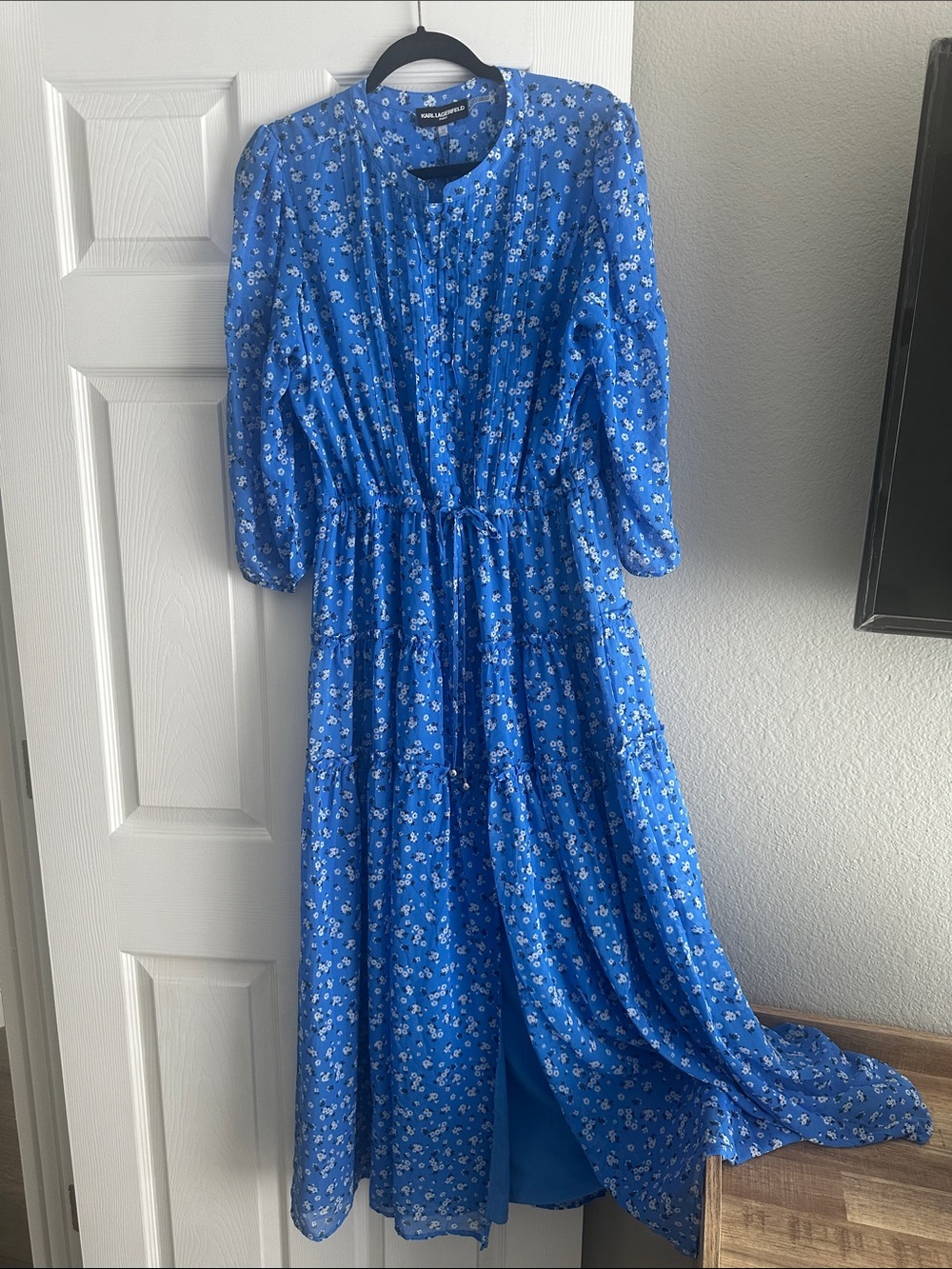 Karl Lagerfeld Blue Floral Tiered Maxi Dress